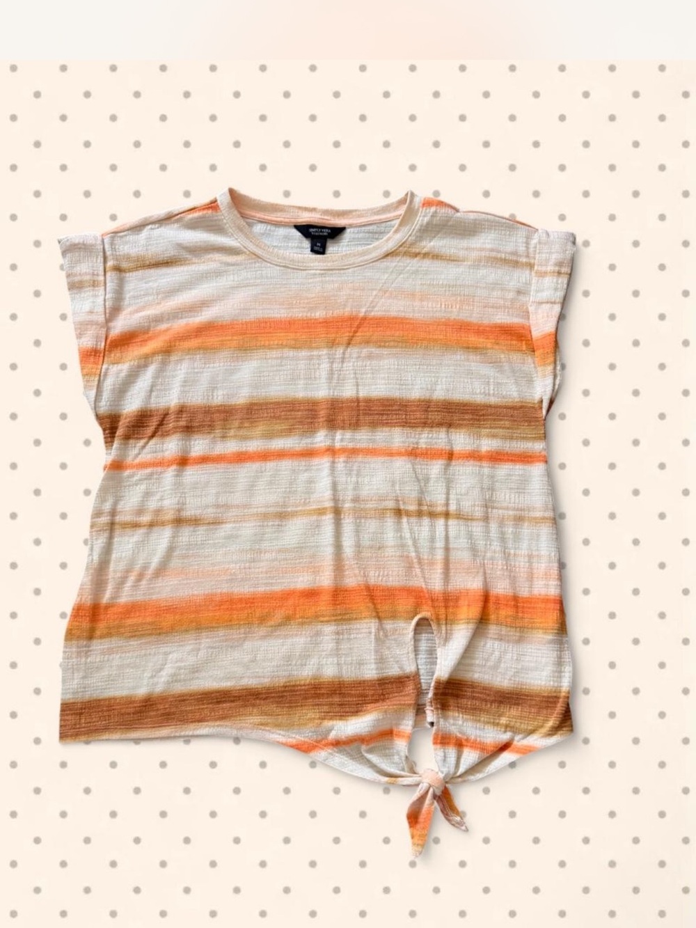 Simply Vera Vera Wang Cream Tee with Orange and Brown Stripes